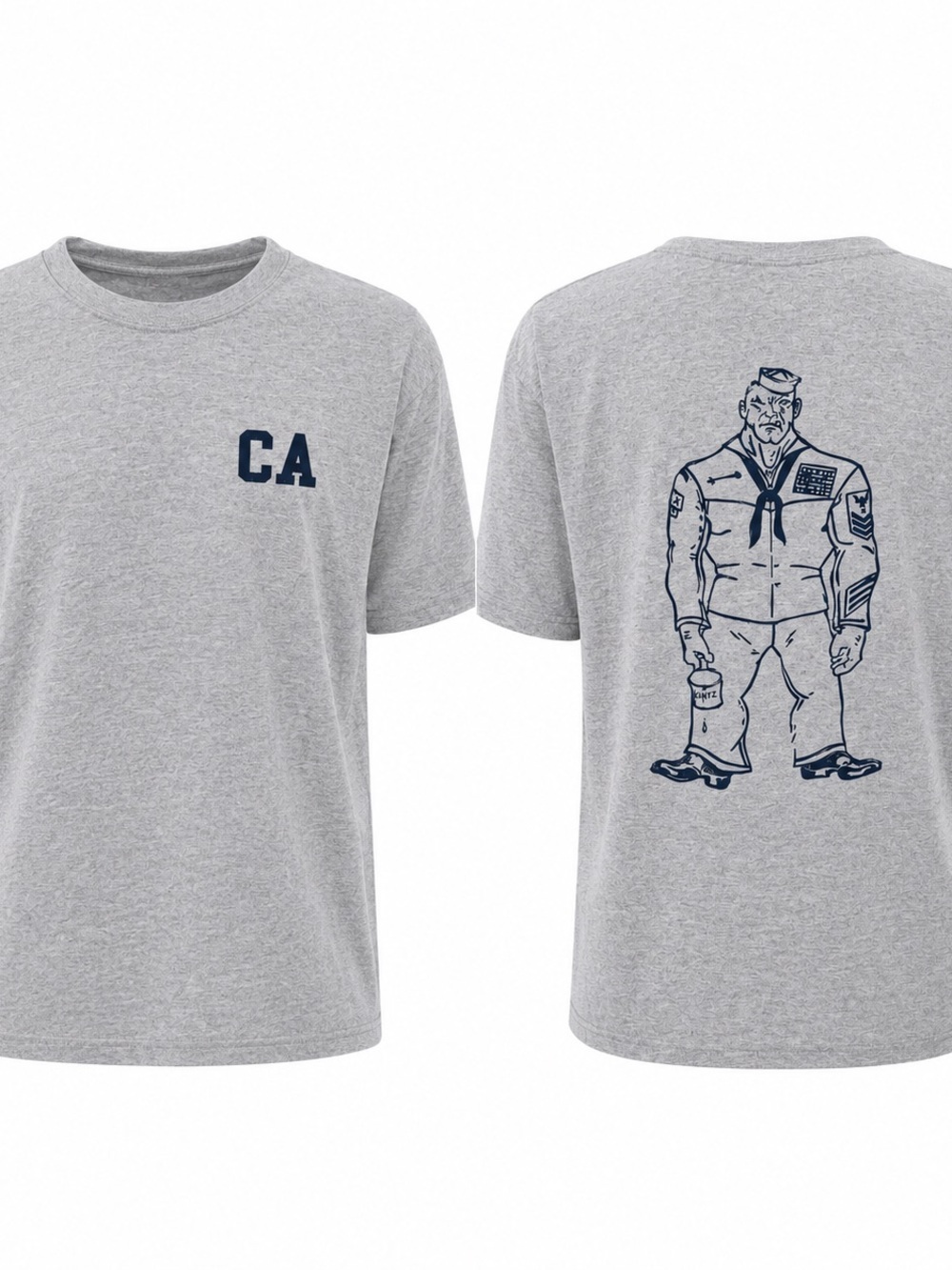 Vintage 2002 CA Navy Sailor Cartoon T Shirt Mens Large Gray Military USA